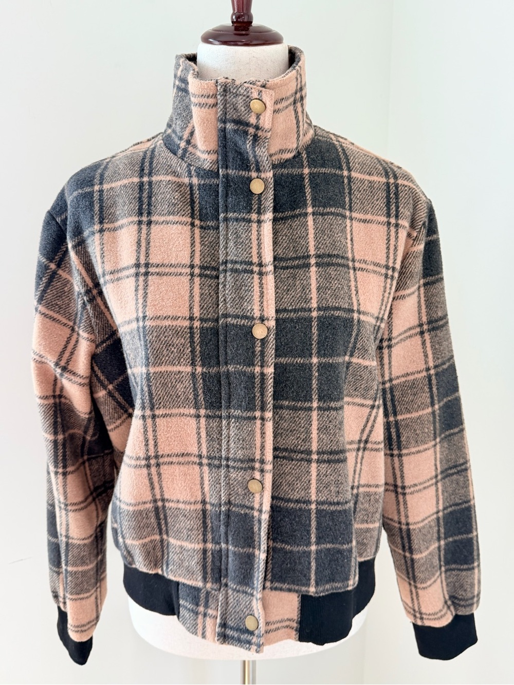 Vici Flannel Tan & Black Plaid Bomber Jacket